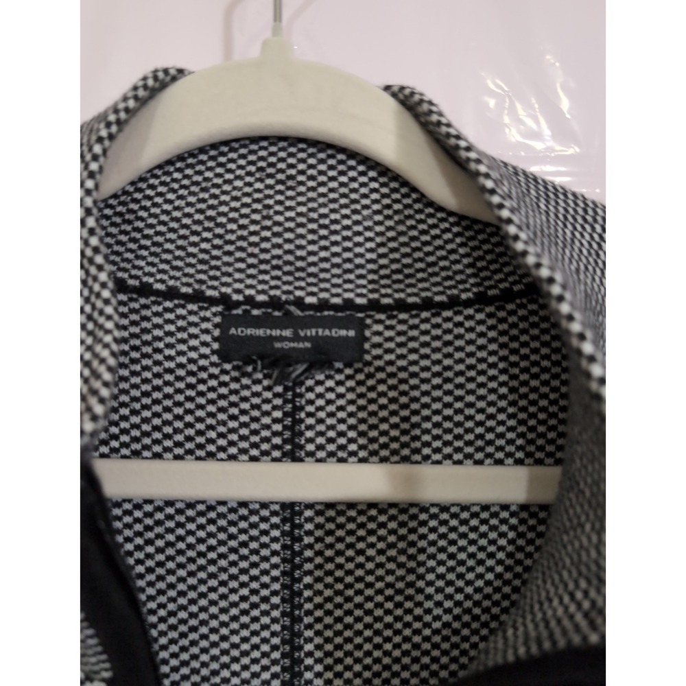 Adrienne Vittadini Woman Black White Houndstooth Full Zip Longline Cardigan XL